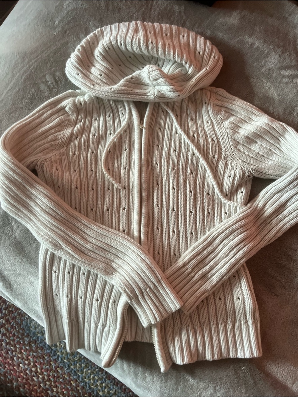 Bluenotes Cream Ribbed Zip Hoodie Sweater